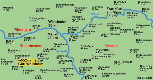 Landkarte Glühweinfahrt mit 4 Traktoren und Planwagen bei Gau Weinheim zum Wißberg in Rheinhessen.